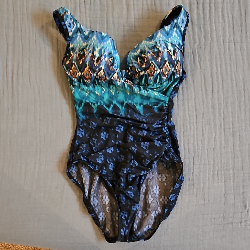 Miraclesuit Blue and Black One Piece Swimsuit